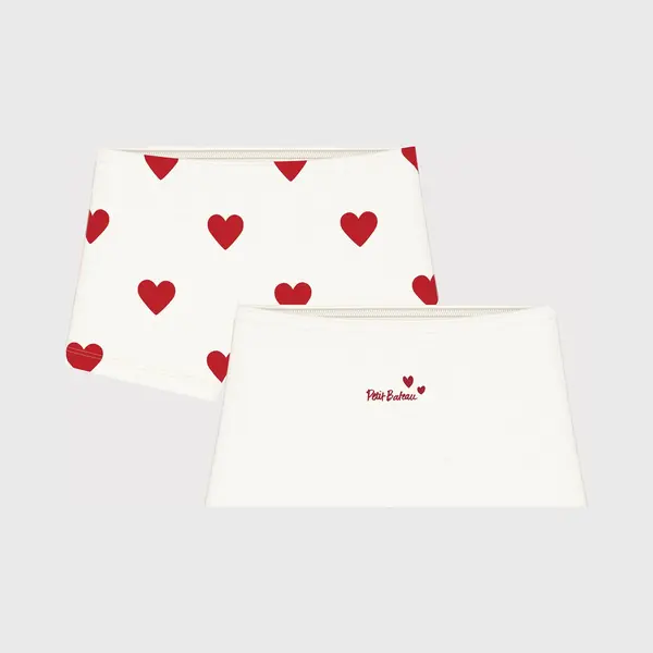 Petit Bateau Setje Met 2 Katoenen Shorty's Met Hartjesprint Voor Kinderen Meisjes Onderbroek - Wit/Rood + Wit/Rood thumbnail