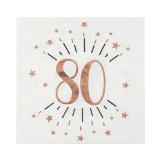 Santex Verjaardag Feest Servetten Leeftijd - 10x7 - 80 Jaar - Rose Goud - 33 X 33 Cm