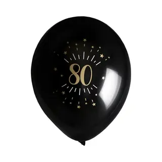 Santex Verjaardag Leeftijd Ballonnen 80 Jaar - 8x Stuks - Zwart/goud - 23 Cm - Feestartikelen