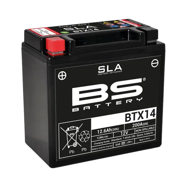Bs Battery 300681 BTX14 Agm Sla Motorrad Batterie, Schwarz thumbnail