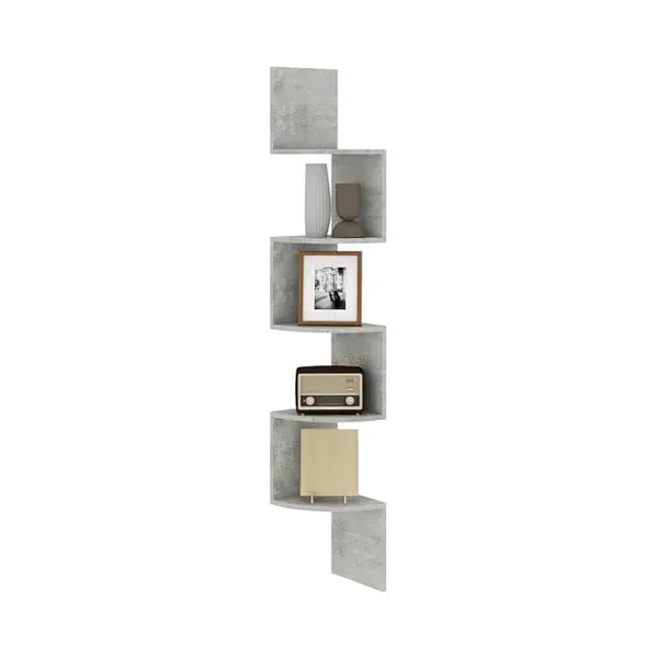 Homcom Hoekplank, Wandmontage, Zigzagvorm, 20 L X 20 B X 126 H, 5 Niveaus, Hout (grijs) thumbnail
