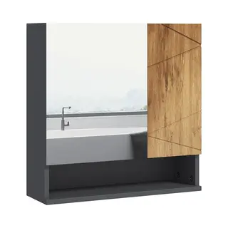Kleankin Wandmontierter Badezimmerspiegelschrank Mit Stauraum 2 Türen Und Verstellbaren Regalen, Zeitgenössisches Design 55 X 17 X 55 Cm In Natur