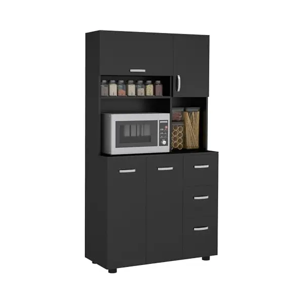 Homcom Küchenschrank Multi-Ordner 4 Türen 3 Schubladen Regal + Große Platte 89L X 39, 5l X 168H Cm Schwarz thumbnail