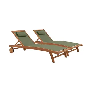 Oviala Set Van 2 Ligstoelen Van Hout, Kantelbaar, Met Wielen, Saliegroen