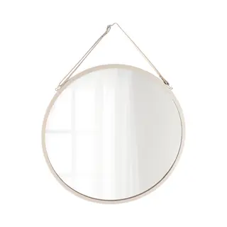 Tendance Wandspiegel - Beige - D38 Cm - Metaal Met Lederlook Riem - Hangspiegel - Ophangbaar