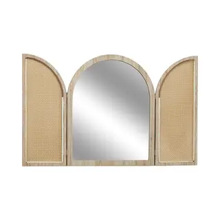 Home Deco Factory, HD0448 Wandspiegel Met Rolluik Bali, Exotisch Design Van Bruin Hout, Elegant En Functioneel Decoratief Element, Afmetingen 60 X 80