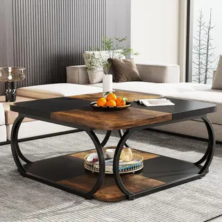Tribesigns Salontafel - Salontafel Vierkant - Woonkamer Bijzettafel - 100 X100 X 50 Cm - Vintage Bruin / Zwart - Salon Tafel