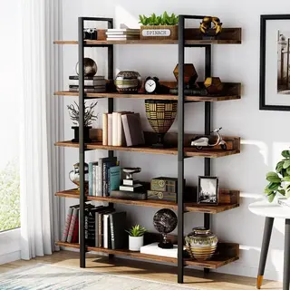 Tribesigns Boekenrek - Boekenkast Industrieel - 5 Lagen - Hout/Metaal - Bruin/Zwart - 105 X 33 X 180cm
