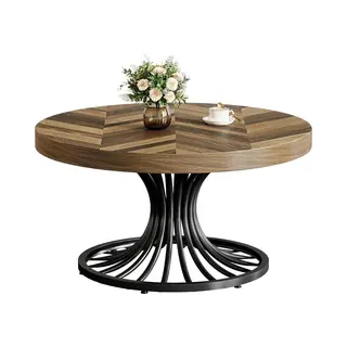 Tribesigns Salontafel Industrieel Mangohout Rond 79 Cm - Met Stijlvolle Metalen Voetstuk - Rustiek Bruin En Zwart - Salontafel - Bijzettafel - 79 X 79