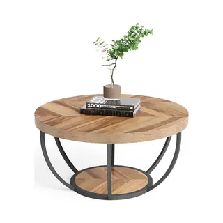 Tribesigns Salontafel - Rond 80CM - Bijzettafel - Woonkamertafel - Tafel - Koffietafel - Duurzaam - Houtnerf & Zwart - 100% - Banktafe