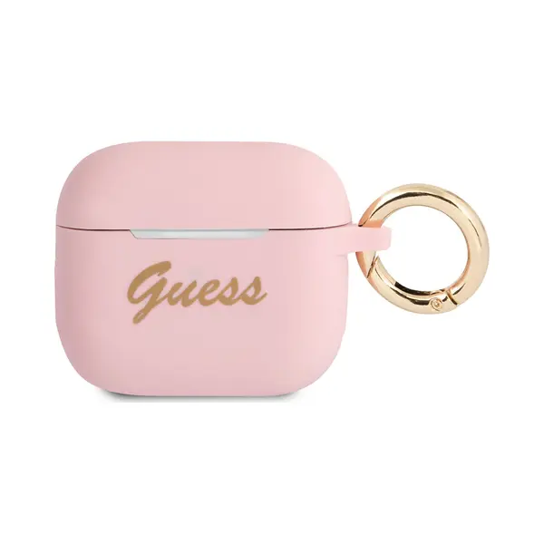Guess Apple AirPods 3 Cover Vintage Script Collection Pink Silicone Protective Case thumbnail