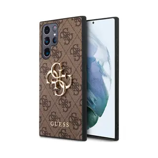 Guess Golden Logo Samsung Galaxy S22 Ultra Hoesje - Bruin