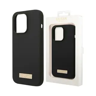 Guess GUHMP13SSPLK IPhone 13 Mini 5, 4" Czarny/black Hard Case Silicone Logo Plate MagSafe (Apple IPhone 13 Mini), Smartphone Hülle, Schwarz