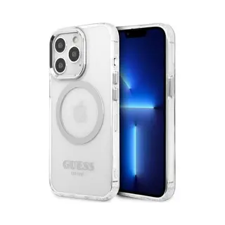 Guess GUHMP13LHTRMS IPhone 13 Pro / 13 6.1" Srebrny/zilver Hardcase Metalen Omtrek Magsafe (Apple IPhone 13, Apple IPhone 13 Pro), Smartphonehoes,