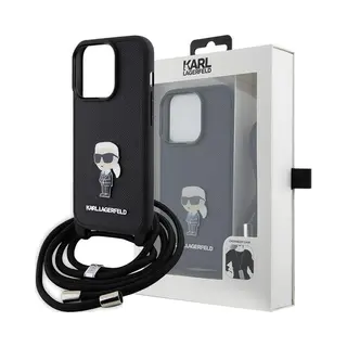 Karl Lagerfeld KLHCP15LSASKNPSK IPhone 15 Pro 6.1" Hardcase Czarny/black Crossbody Saffiano Monogram (Apple IPhone 15 Pro), Smartphone Hülle, Schwarz