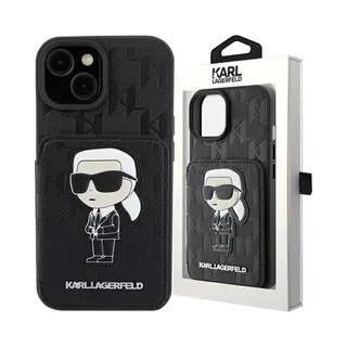 Karl Lagerfeld KLHCP15SSAKKNSCK IPhone 15 6.1" Czarny/black Hardcase Saffiano Cardslots And Stand Mo (Apple IPhone 13, Apple IPhone 14, Apple IPhone