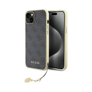Guess GUHCP15MGF4GGR IPhone 15 Plus 6.7" Szary/grey Hardcase 4G Charms Collection (Apple IPhone 15 Plus), Smartphone Hülle, Grau