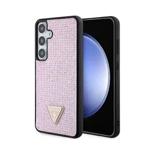 Guess Rhinestones Triangle Logo Back Case - Geschikt Voor Samsung Galaxy S24 Plus (S926) - Roze