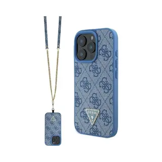 Guess GUHCP16LP4TDSCPB IPhone 16 Pro 6, 3" Blauw/blauw Hardcase Lederen Metalen Logo Strass Crossbody