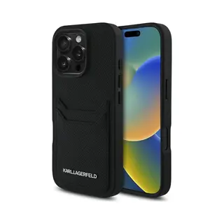 Karl Lagerfeld Case Hc Grained Pu Cardslot Metal Elong For IPhone 16 Pro Black (Apple IPhone 16 Pro), Smartphone Hülle, Schwarz