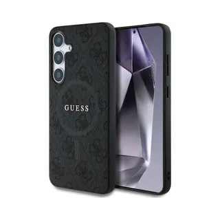 Guess Etui Leather 4G Colored Ring Classic Logo MagSafe Samsung Galaxy S25 Plus Czarny (Samsung Galaxy S25, Samsung Galaxy S25+), Smartphone Hülle,