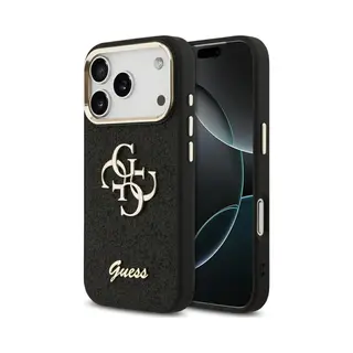 Guess - Fixed Glitter Big 4 Metal Frame (GUHCP17LHG4SGCK) - IPhone 17 Pro - Black (Apple IPhone 17 Pro), Smartphonehoes, Zwart