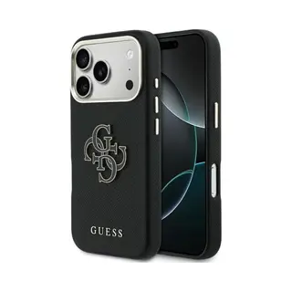 Guess - Hardcase Resin Logo (GUHCP17L5PS4RGGK) - IPhone 17 Pro - Black (Apple IPhone 17 Pro), Smartphonehoes, Zwart