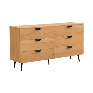 Vente-unique Kommode - 6 Schubladen - Eichenfurnier - Holzfarben & Schwarz - Sinolo