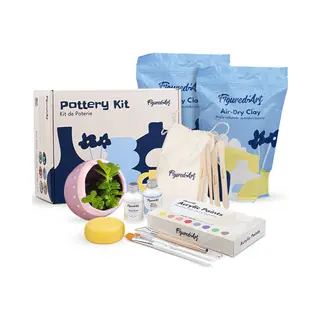 Figured'Art Pottery Kit For Adults With 2kg Premium Air Dry Clay, Ideal For Beginners, Includes Tools, Paints, Brushes, Sealers & Tutorials, No Kiln