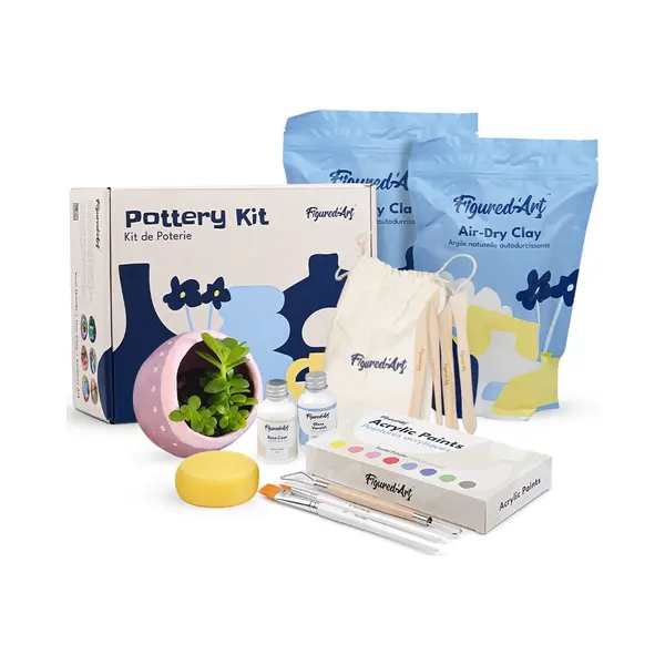 Figured'Art Pottery Kit For Adults With 2kg Premium Air Dry Clay, Ideal For Beginners, Includes Tools, Paints, Brushes, Sealers & Tutorials, No Kiln thumbnail