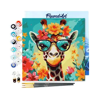 Figured'Art Mini Schilderen Op Nummer Volwassenen 20x20cm Met Lijst Fantasie Giraffe En Bloemen - Klein Formaat Creatieve Hobby Kit Diy Art Nummer