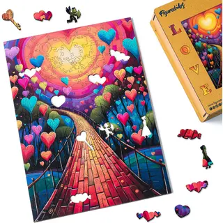 Figured'Art Houten Puzzel 200 Stukjes Volwassenen En Kinderen - Hartenpad - Uniek Design 23x32, 4 Cm Met Premium Houten Doos, Perfect Als Cadeau