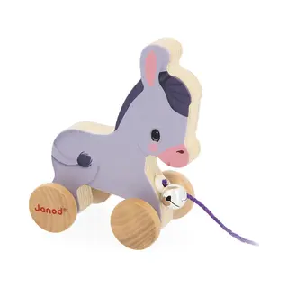 Janod - Esel Aus Holz Mit Glöckchen - Lernspielzeug Zum Ziehen Und Schieben - Motorische Fähigkeiten Und Vorstellungskraft - 50cm Schnur Für Kleine