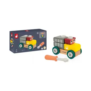 Janod - Mein Erstes Konstruktionsspiel - Bären-Bastelauto - 25 Elemente - Rollenspiel - Fördert Geschicklichkeit & Kreativität - Ab 24 Monaten -