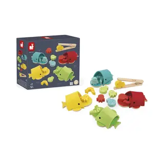 Janod - Whale Colour-Sorting Game - Wooden Early-Learning Toy - 17-Piece Set - Educational Game, Fine Motor Skills - Fsc-Certified - Water-Based