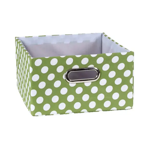 Onlinedecoratiekopen.be Opbergmand In Groen Stof En Witte Stippen - 30x27x15cm thumbnail
