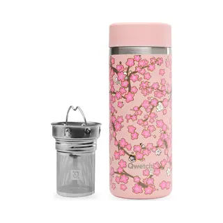 Qwetch Thermoskanne Für Unterwegs, 400 Ml – Pastellrosa – Infuser Mit 2 Filtern – 12 Stunden Heiß / 24 Stunden Kalt – Wasserdicht,