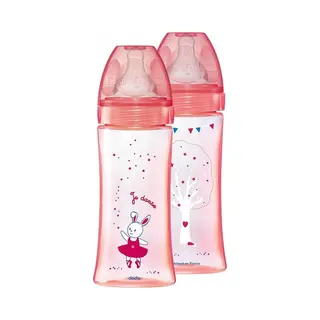 Dodie Anti-Kolik-Flaschen, Rund, 330 Ml + 6 Monate, 3 Geschwindigkeitsstufen, 3 Geschwindigkeiten, Rosa Und Grün, 2 Stück