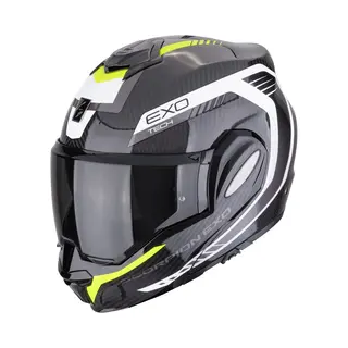 Scorpion Exo-Tech Evo Carbon Cosy Black-Neon Yellow - Maat S - Jethelm - Scooter Helm - Motorhelm - Carbon Geel Glans Zwart Wit - Scooterhelmen Mannen