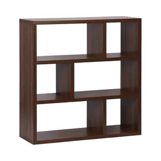 Sweeek 3-tier Asymmetrical Bookshelf With 6 Compartments Walnut 111.2x39x115.2 Cm - Basiks