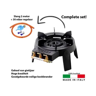 Foker Originele Wokbrander Set - Gietijzer - 3 Verschillende Kleppen - Met Uitneembare Ring Geschikt Voor Pannen En Wokken - Max 9, 4kW - Propaan -