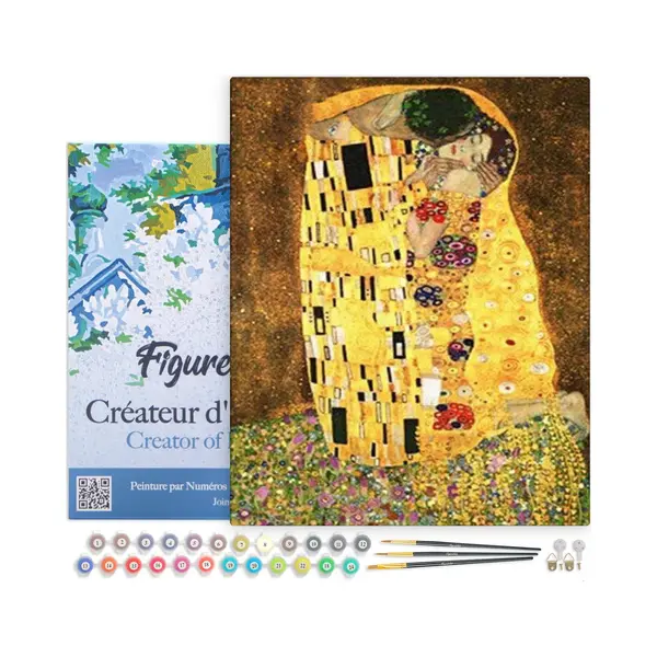 Figured'Art Malen Nach Zahlen Erwachsene Mit Rahmen Klimt - Der Kuss - Paint By Numbers Basteln Diy Bastelset 40x50cm Leinwand Gespannt Auf Holzrahmen thumbnail
