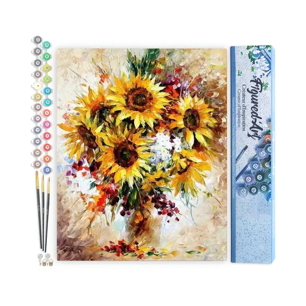 Figured'Art Malen Nach Zahlen Erwachsene Schöne Sonnenblumen - Paint By Numbers Basteln Diy Bastelset 40x50cm Ohne Holzrahmen thumbnail