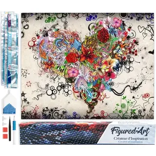 Figured'Art Diamond Painting Erwachsene 40x50cm Ganze Leinwand Gerollt Herz-Graffiti 5D Bilder Eckige Steine - Diy Set Basteln