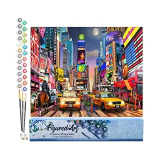Figured'Art Malen Nach Zahlen Erwachsene Timesquare - Paint By Numbers Basteln Diy Bastelset 40x50cm Ohne Holzrahmen