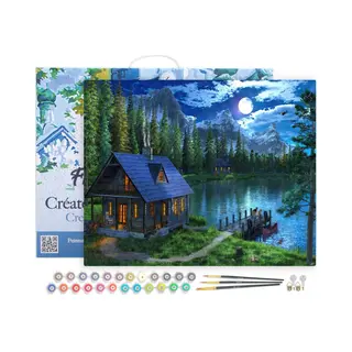 Figured'Art Malen Nach Zahlen Erwachsene Mit Rahmen See Am Abend - Paint By Numbers Basteln Diy Bastelset 40x50cm Leinwand Gespannt Auf Holzrahmen