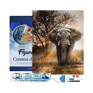 Figured'Art Diamond Painting Erwachsene 40x50cm Mit Rahmen Ganze Leinwand Gespannt Elefant In Der Savanne 5D Bilder Eckige Steine - Diy Set Basteln