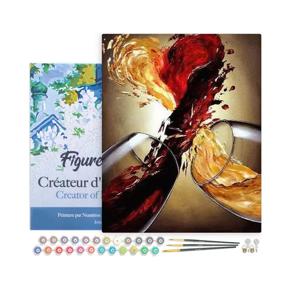 Figured'Art Malen Nach Zahlen Erwachsene Mit Rahmen Rot- Und Weißwein - Paint By Numbers Basteln Diy Bastelset 40x50cm Leinwand Gespannt Auf thumbnail