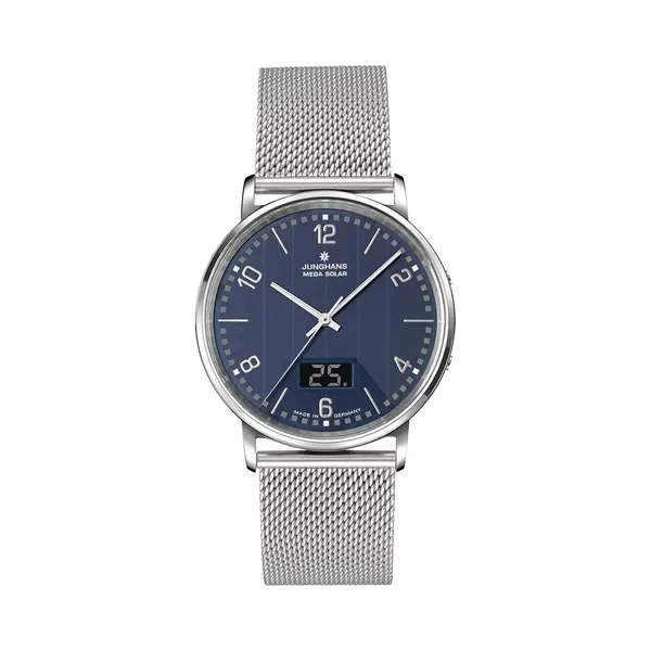 Junghans Herrenuhr Funk Milano Mega Solar Milanaise/Dunkelblau 56/4629.44 thumbnail