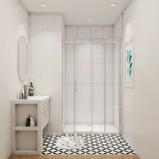Aica Sanitair Douchedeur Schuifdeur 130x195cm 8mm Gehard Glass Easyclean(Vast Glas+Schuifdeuren)glanzend Chroom Aluminium Profiel
